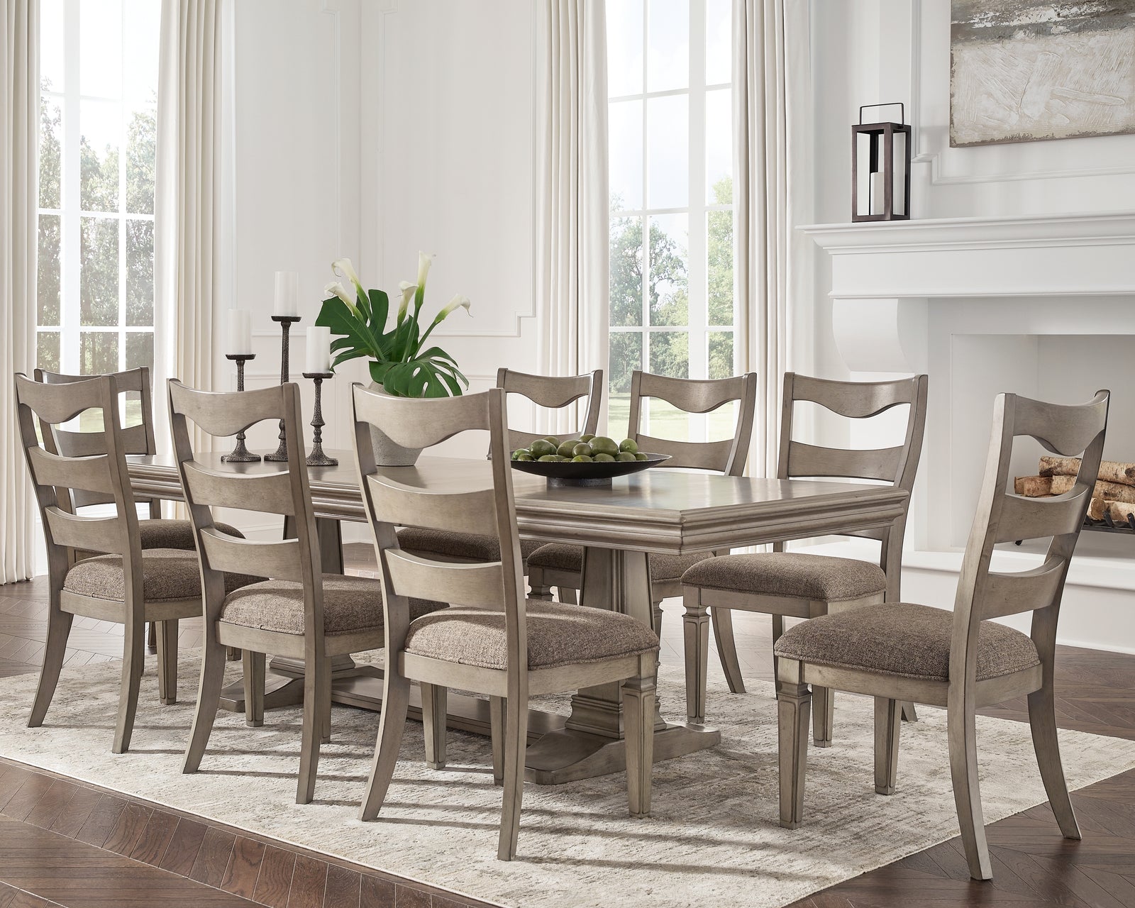 Lexorne Gray Dining Table And 8 Chairs With Storage