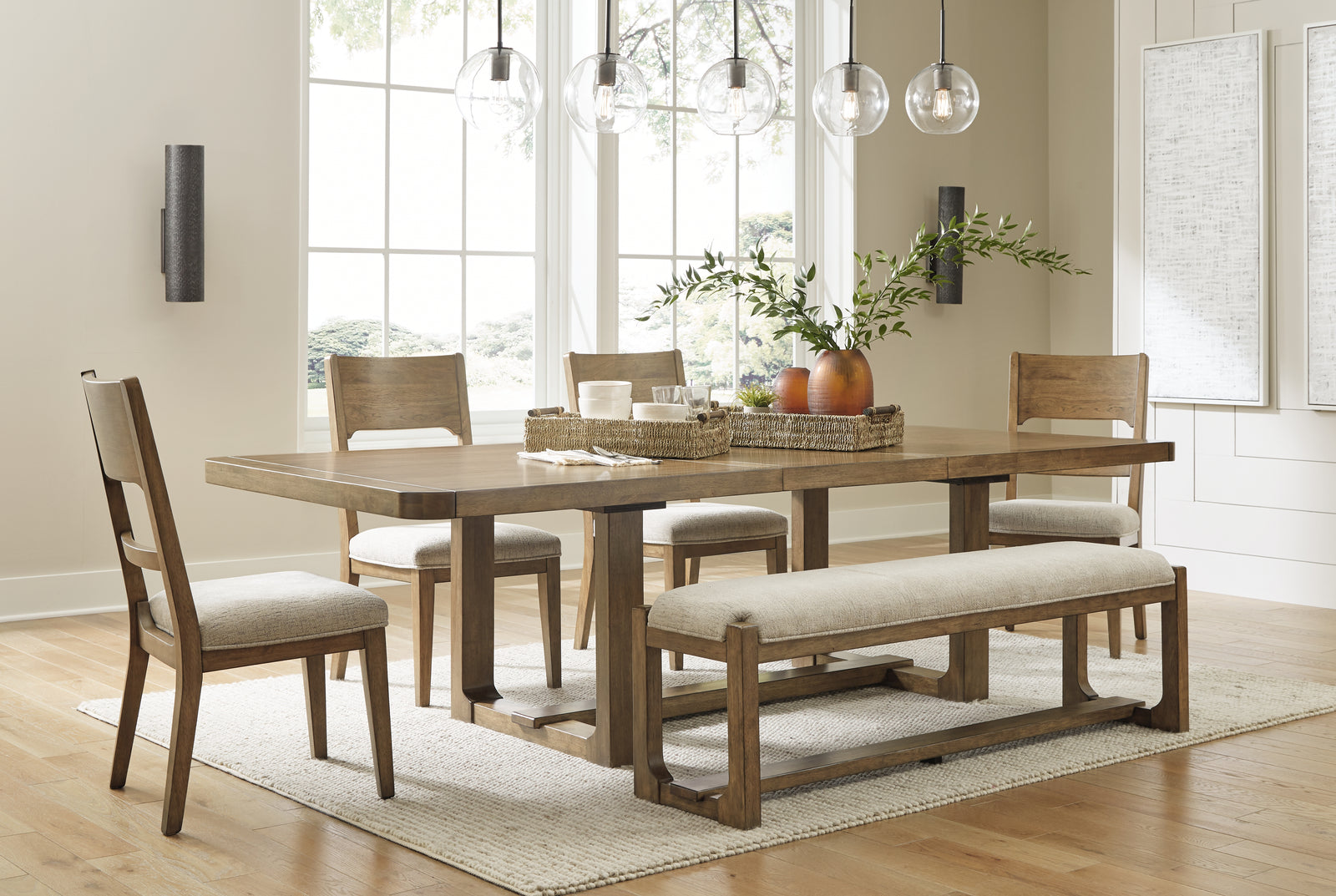 Cabalynn Light Brown Dining Table And 4 Chairs And Bench