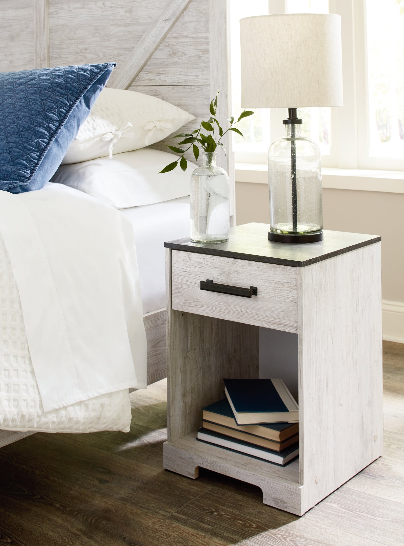 Shawburn Whitewash Charcoal Gray Nightstand