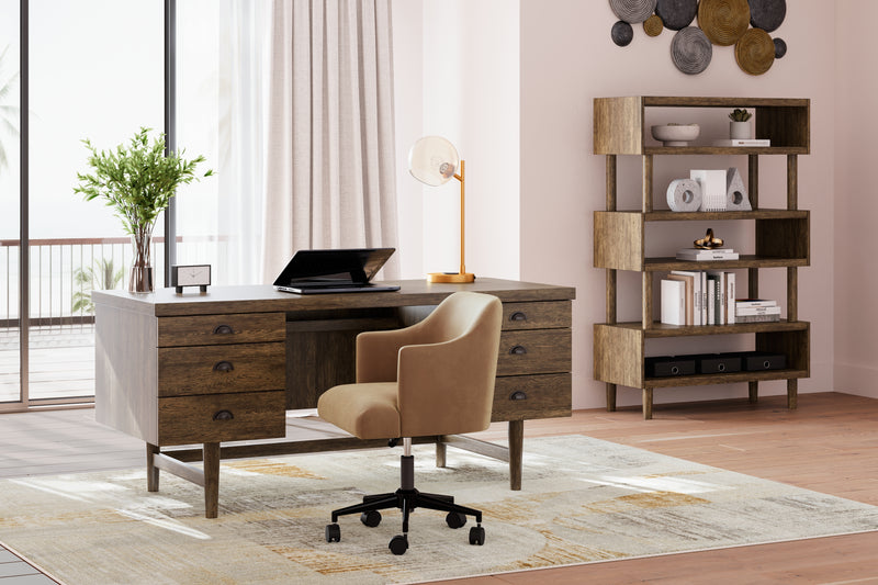 Austanny Warm Brown Home Office Desk with Chair and Storage