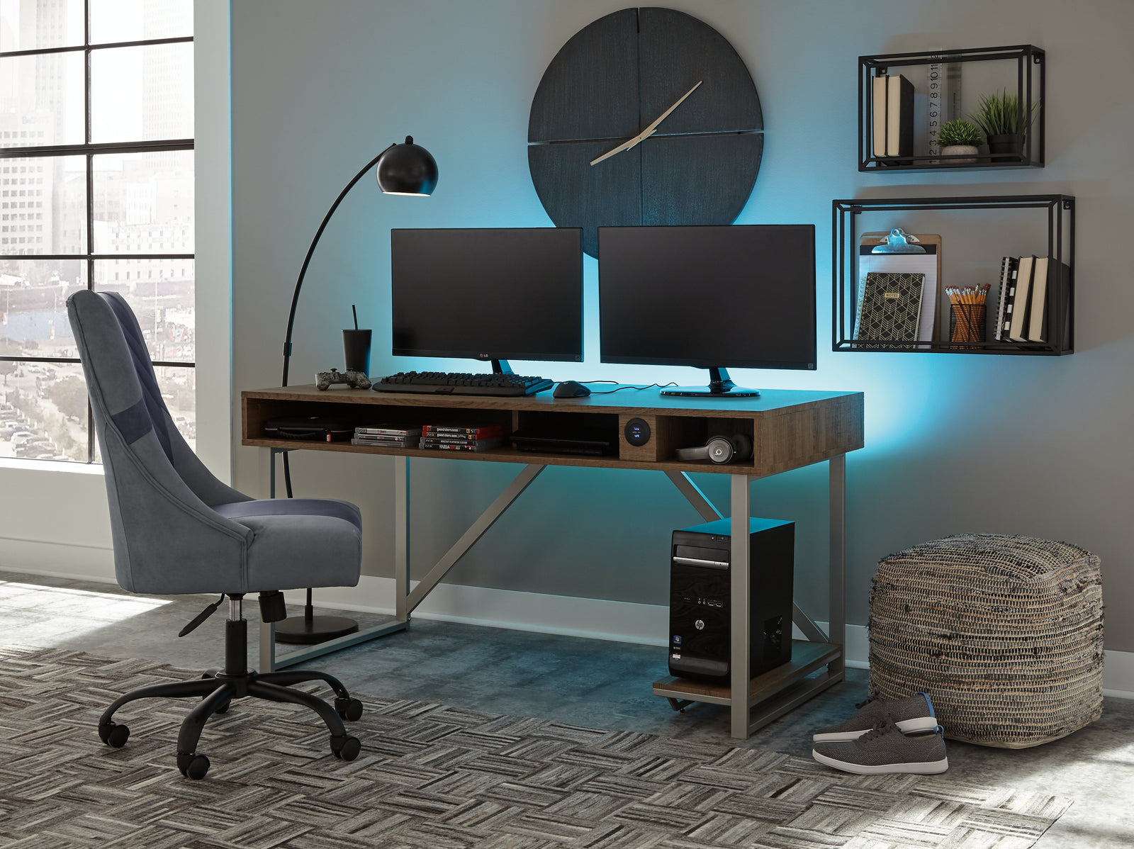 Barolli Gunmetal Home Office Desk With Chair