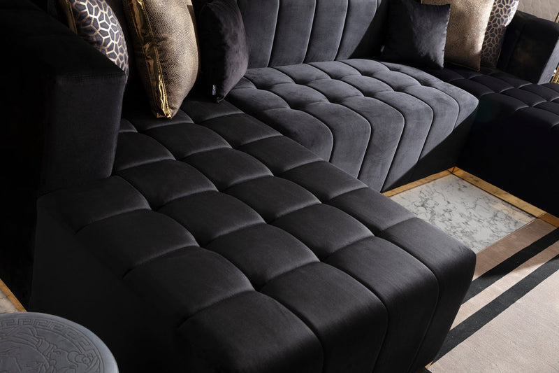 Amelia Black Velvet Double Chaise 140" Sectional