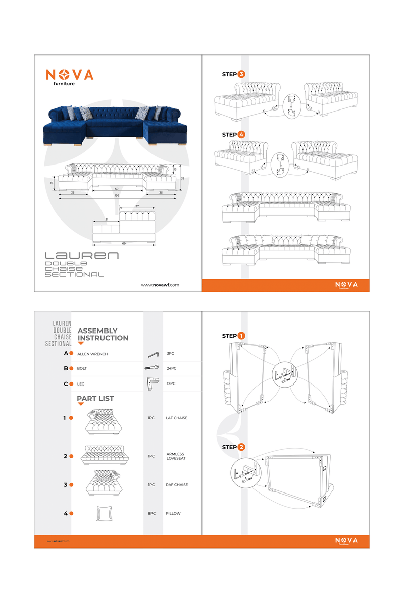 Emma Gray Velvet Double Chaise Sectional