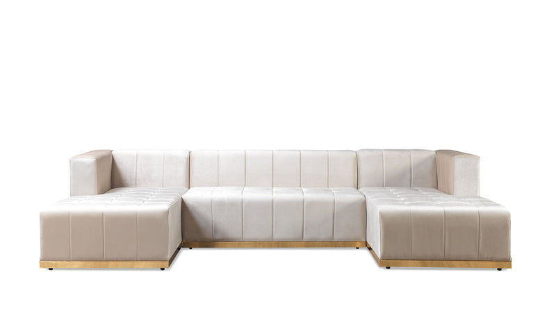 Amelia Ivory Velvet Double Chaise 140" Sectional