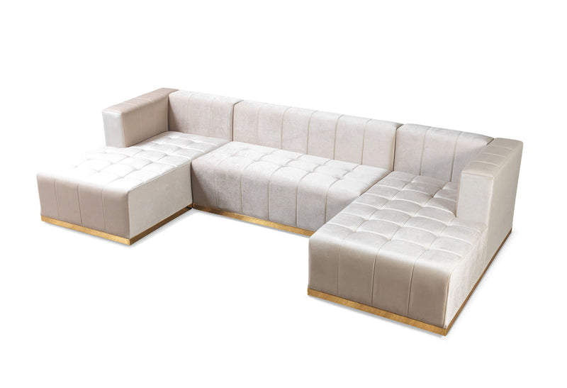 Amelia Ivory Velvet Double Chaise 140" Sectional