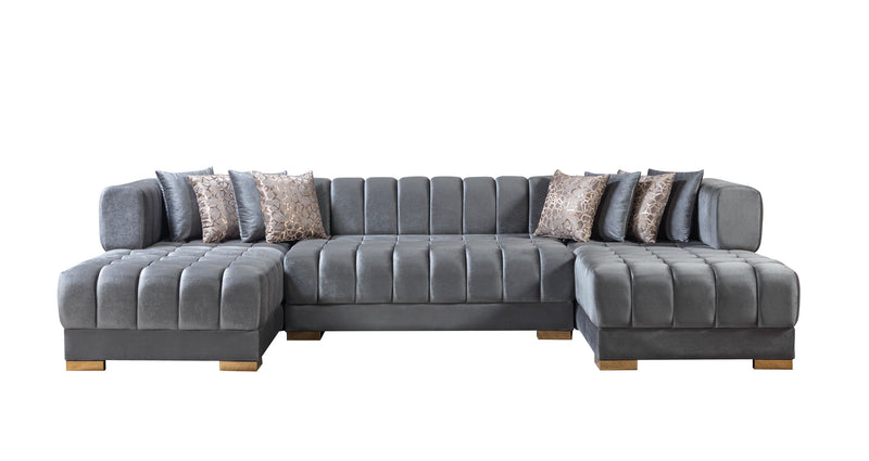 Mia Gray Velvet Double Chaise Sectional