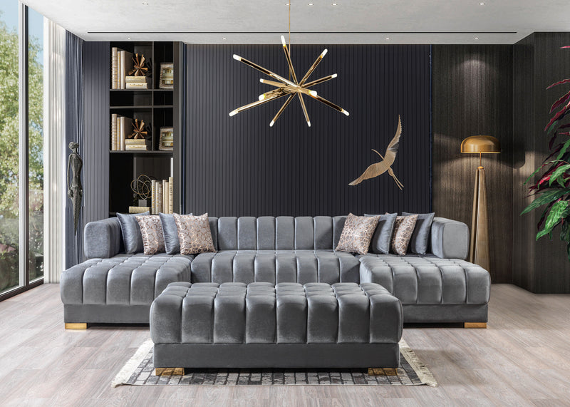 Mia Gray Velvet Double Chaise Sectional