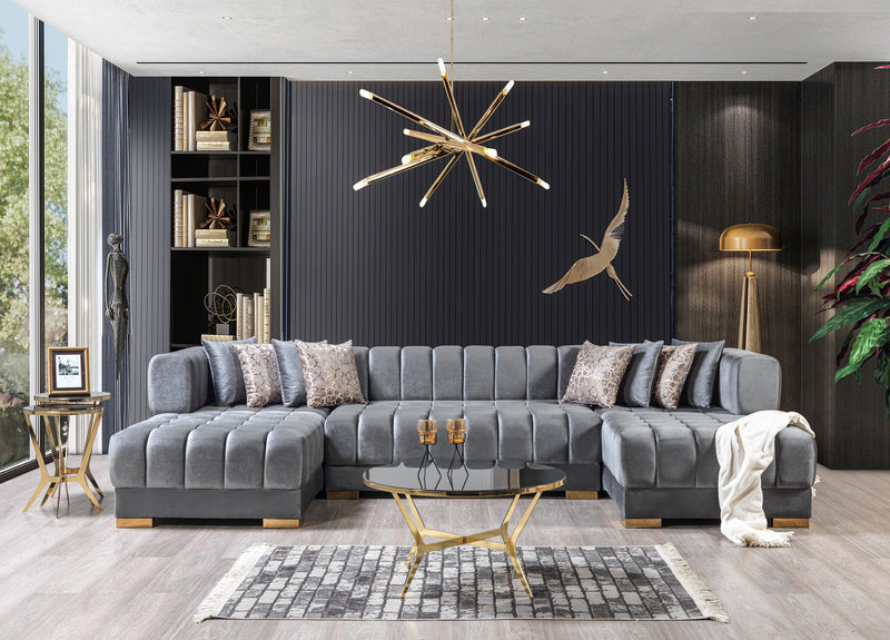 Mia Gray Velvet Double Chaise Sectional