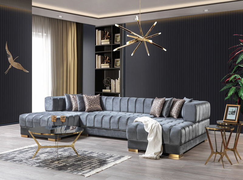 Mia Gray Velvet Double Chaise Sectional