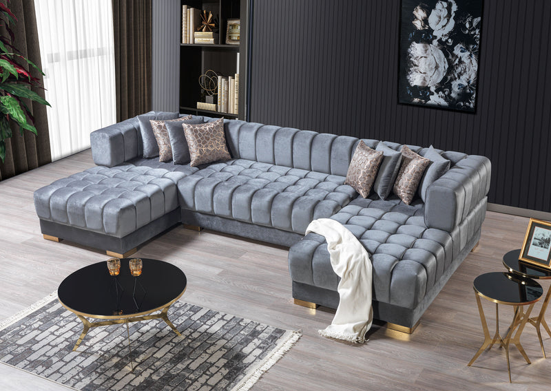 Mia Gray Velvet Double Chaise Sectional