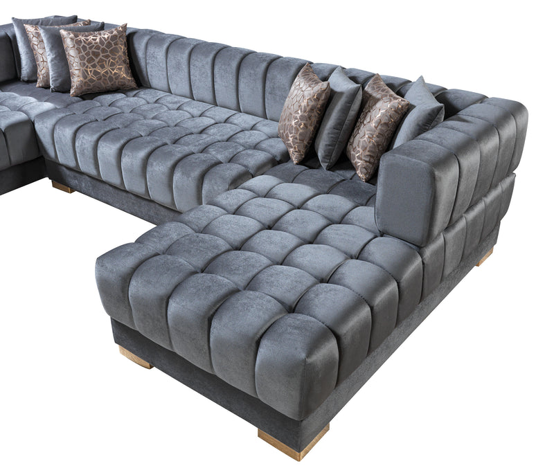 Mia Gray Velvet Double Chaise Sectional