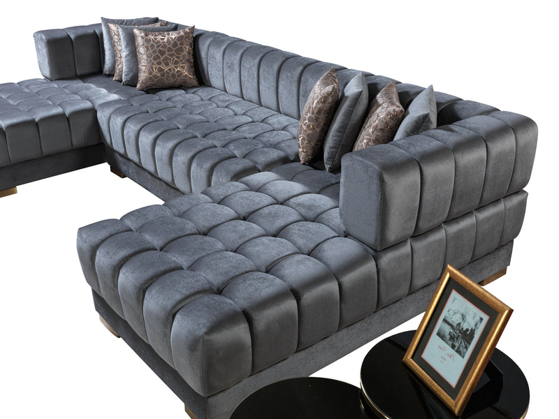 Mia Gray Velvet Double Chaise Sectional