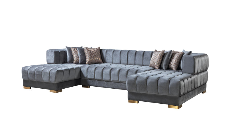 Mia Gray Velvet Double Chaise Sectional