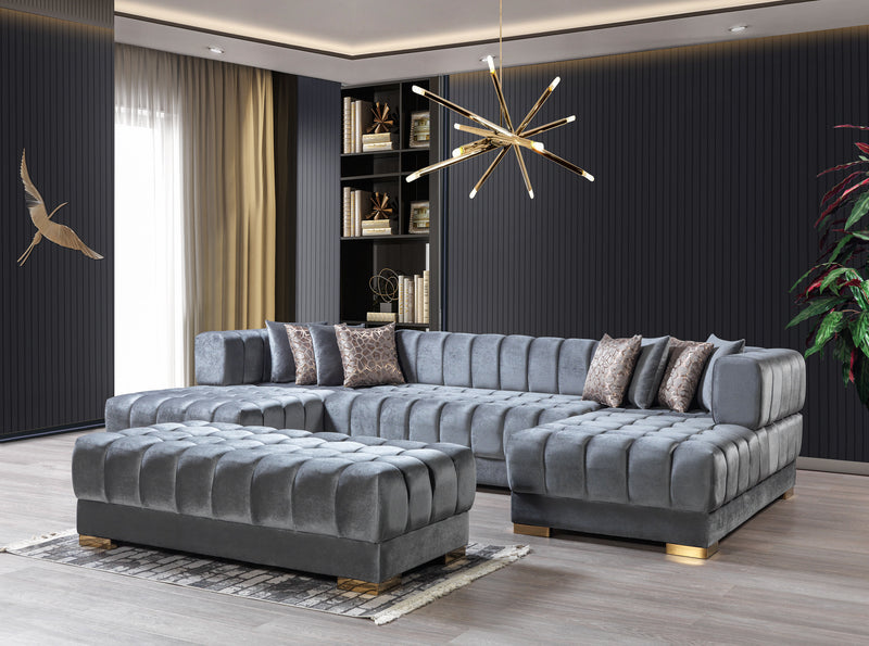 Mia Gray Velvet Double Chaise Sectional