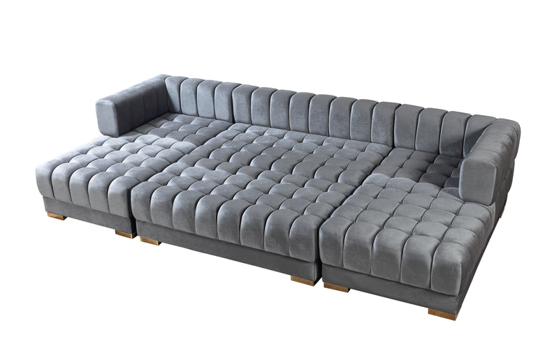 Mia Gray Velvet Double Chaise Sectional