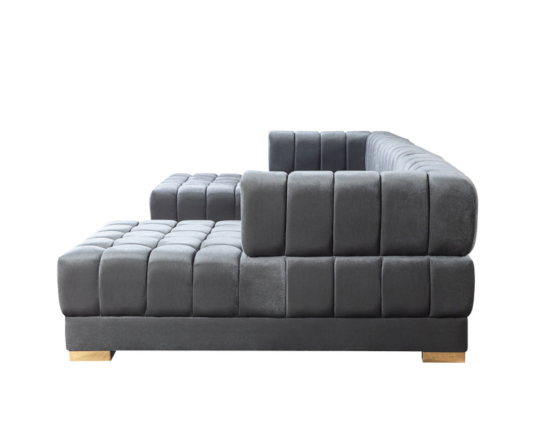 Mia Gray Velvet Double Chaise Sectional