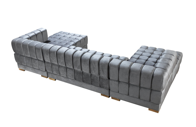 Mia Gray Velvet Double Chaise Sectional