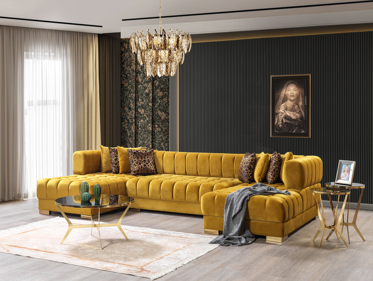 Mia Mustard Velvet Double Chaise Sectional