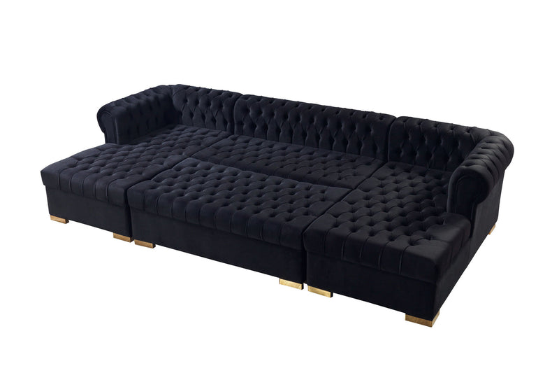 Emma Black Velvet Double Chaise 136" Sectional