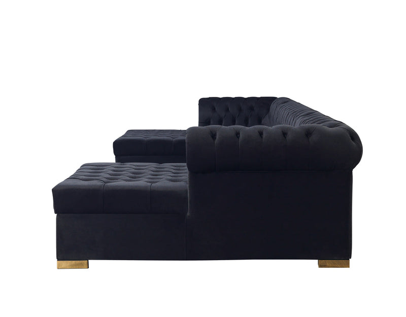 Emma Black Velvet Double Chaise 136" Sectional