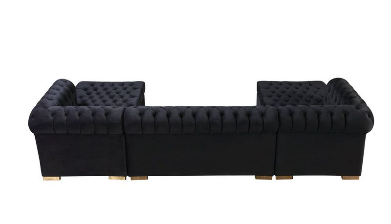 Emma Black Velvet Double Chaise 136" Sectional