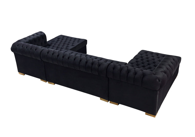 Emma Black Velvet Double Chaise 136" Sectional