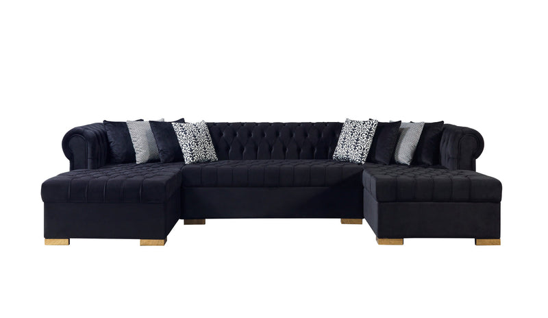 Emma Black Velvet Double Chaise 136" Sectional