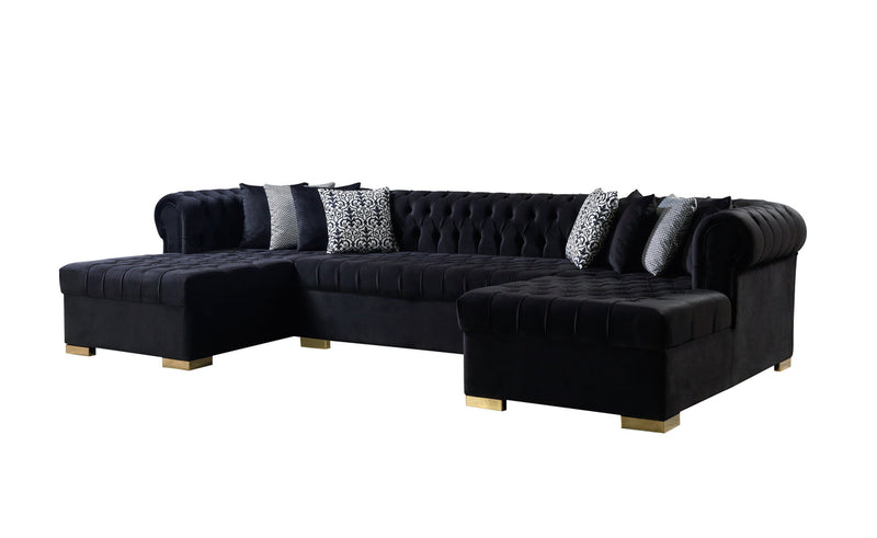 Emma Black Velvet Double Chaise 136" Sectional