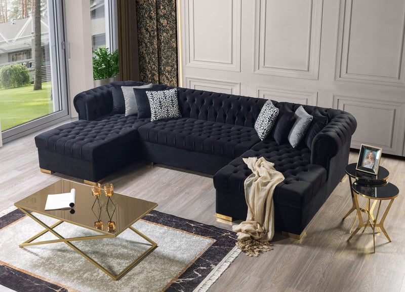 Emma Black Velvet Double Chaise 136" Sectional