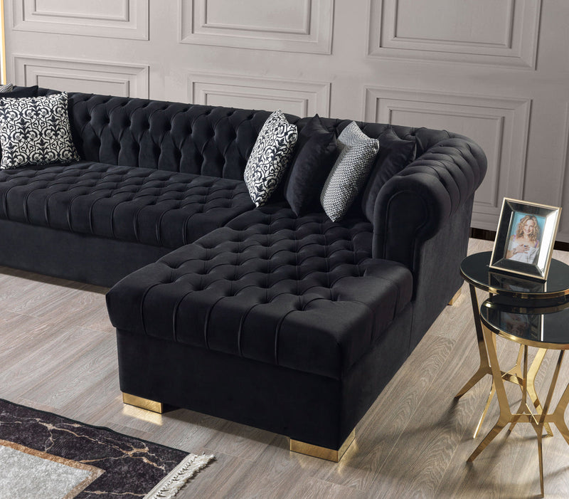 Emma Black Velvet Double Chaise 136" Sectional