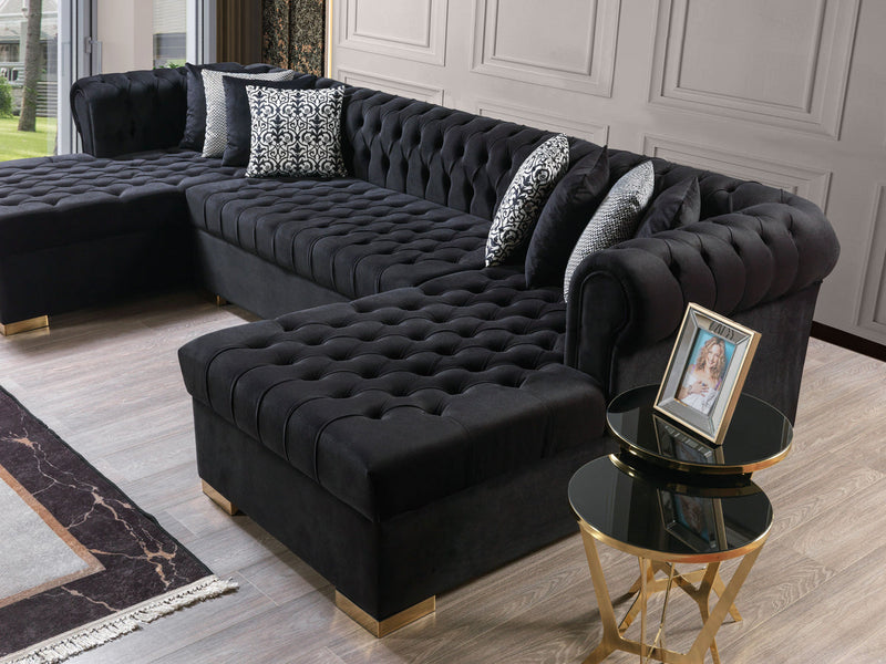 Emma Black Velvet Double Chaise 136" Sectional