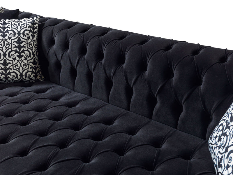 Emma Black Velvet Double Chaise 136" Sectional