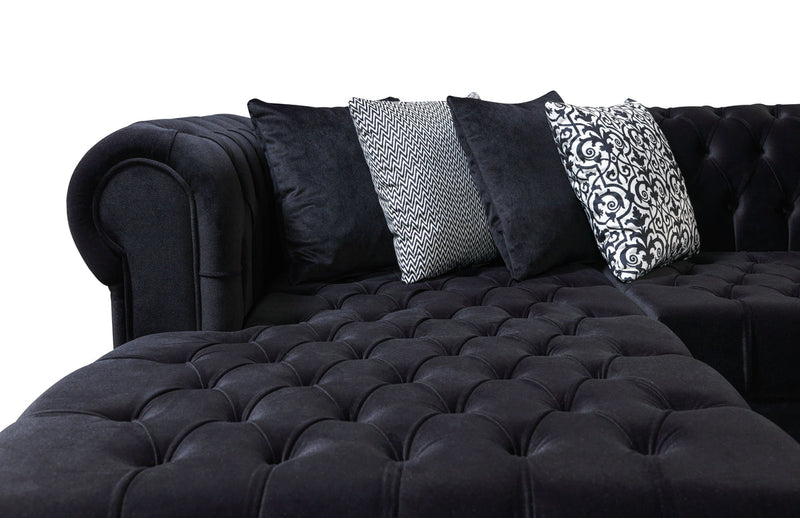 Emma Black Velvet Double Chaise 136" Sectional