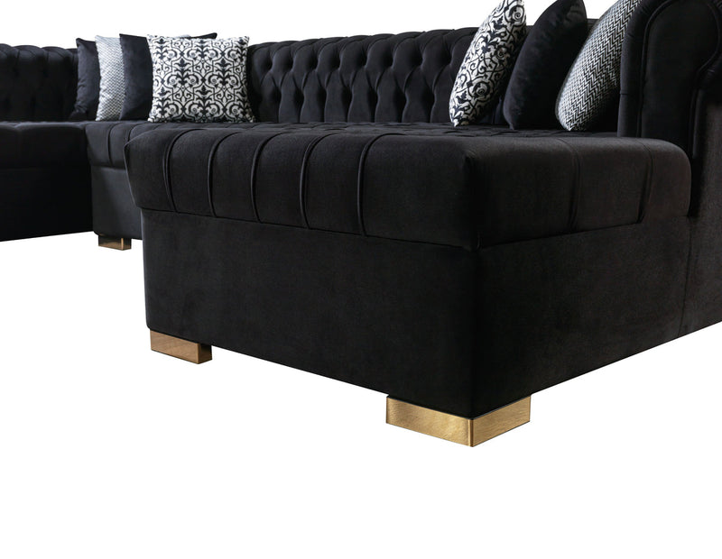 Emma Black Velvet Double Chaise 136" Sectional