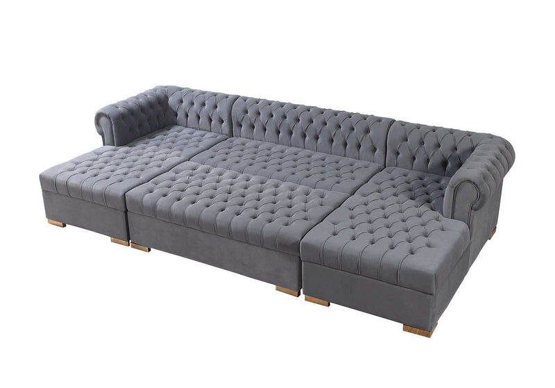 Emma Gray Velvet Double Chaise Sectional