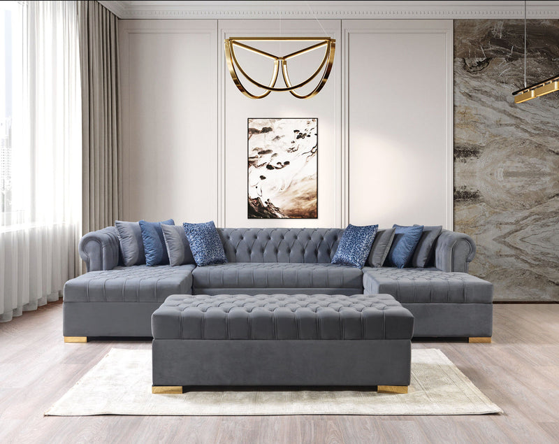 Emma Gray Velvet Double Chaise Sectional