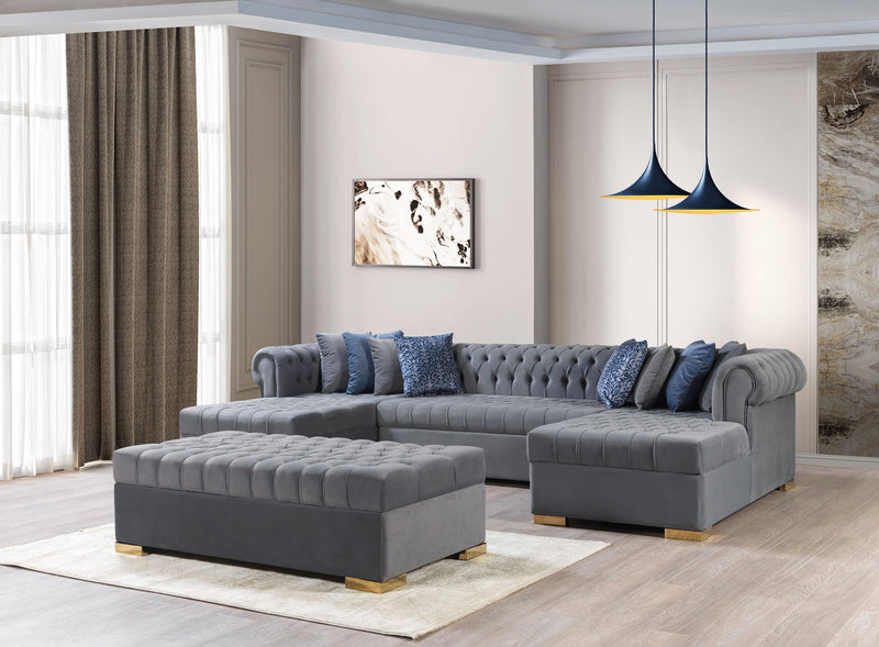 Emma Gray Velvet Double Chaise Sectional