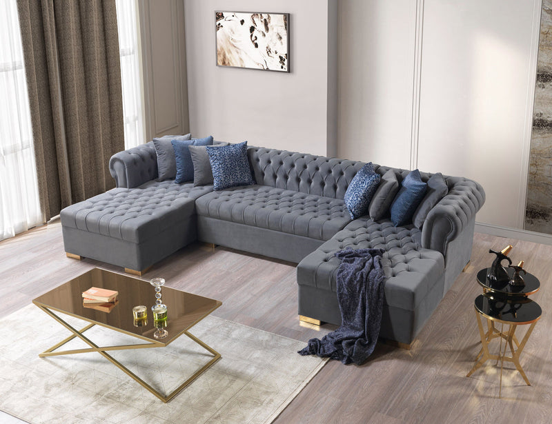 Emma Gray Velvet Double Chaise Sectional