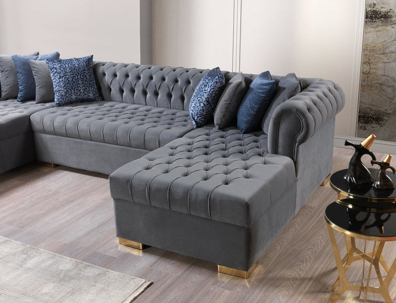 Emma Gray Velvet Double Chaise Sectional