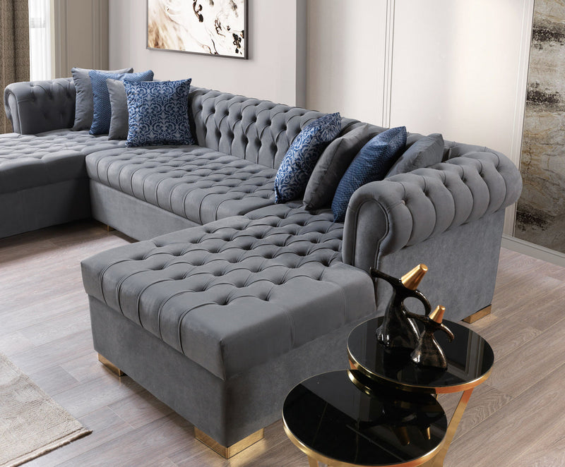 Emma Gray Velvet Double Chaise Sectional