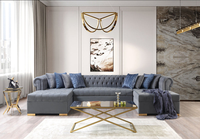 Emma Gray Velvet Double Chaise Sectional