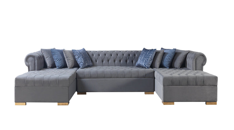 Emma Gray Velvet Double Chaise Sectional