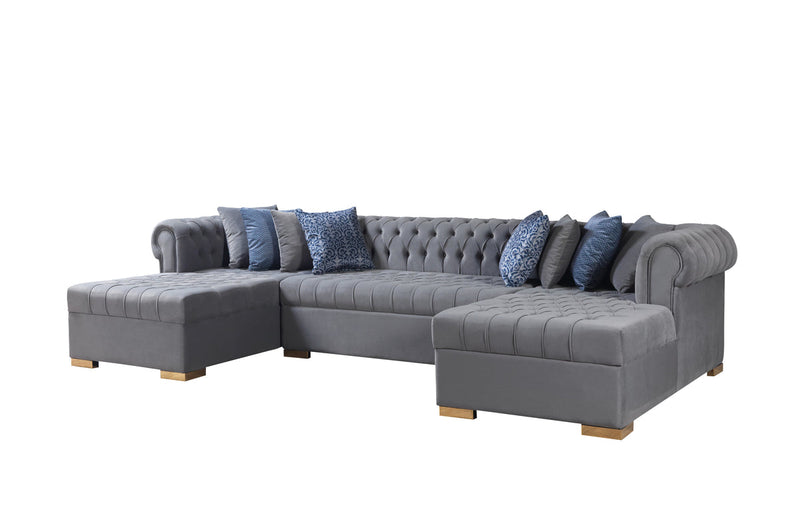 Emma Gray Velvet Double Chaise Sectional