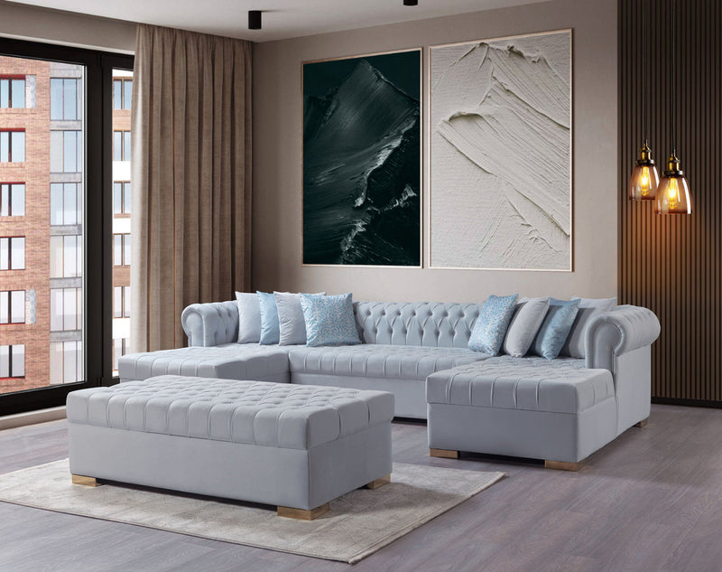 Emma Pearl Velvet Double Chaise Sectional