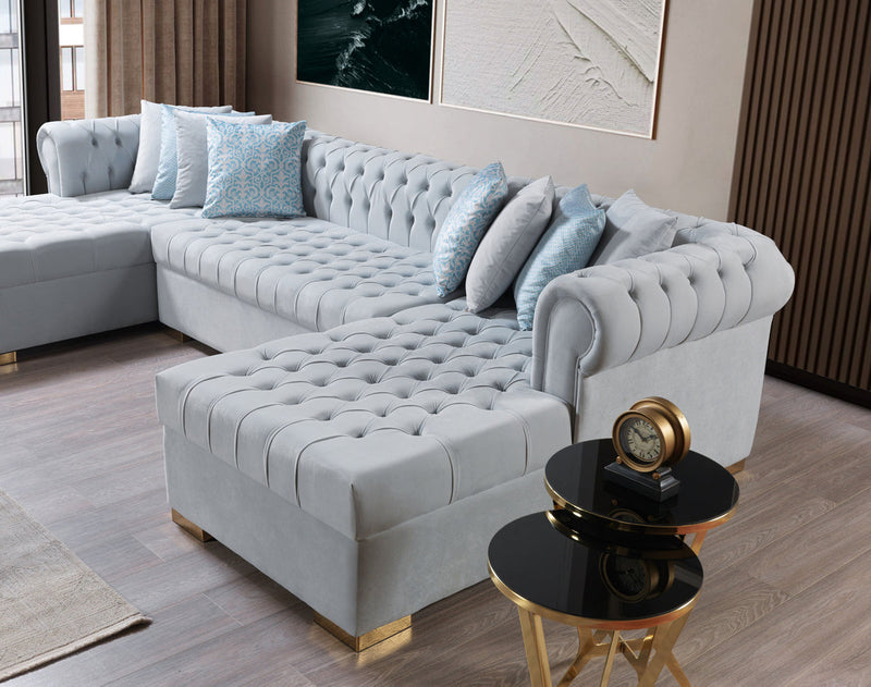 Emma Pearl Velvet Double Chaise Sectional