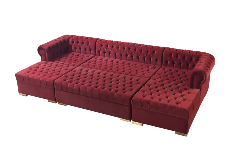 Emma Maroon Velvet Rectangle Ottoman