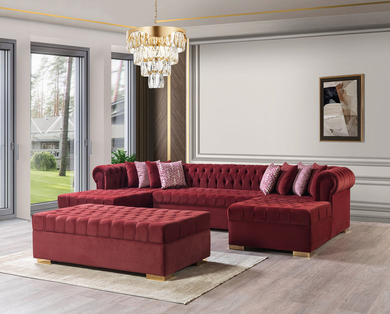 Emma Maroon Velvet Rectangle Ottoman