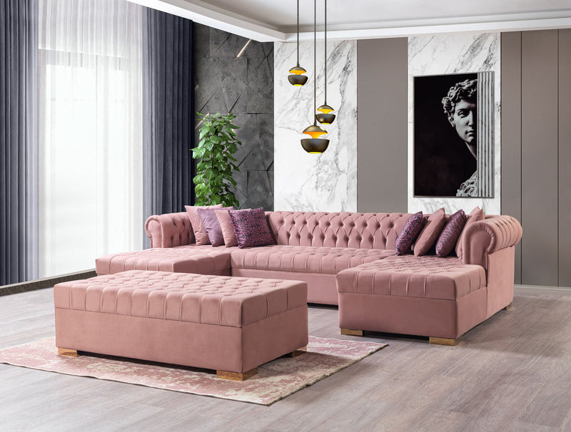 Emma Pink Velvet Double Chaise Sectional