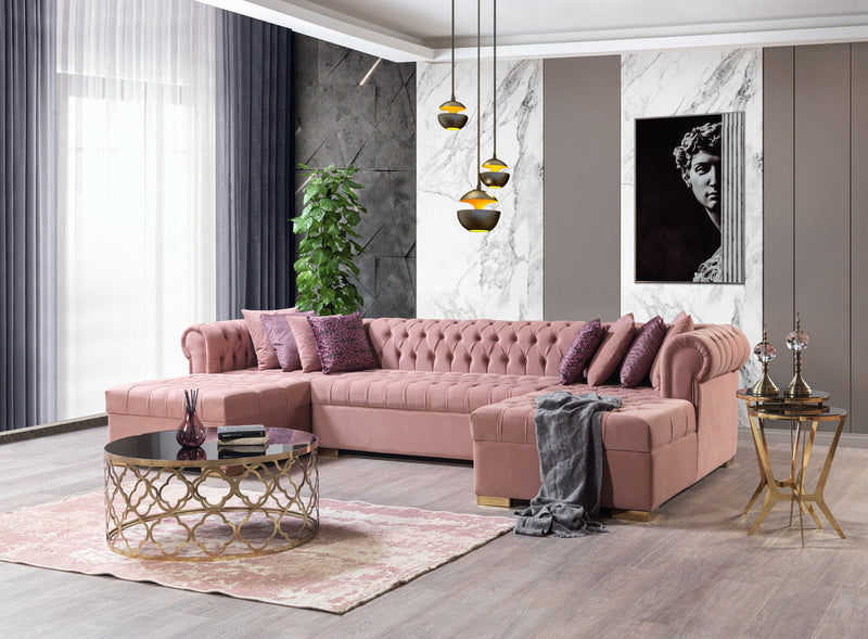 Emma Pink Velvet Double Chaise Sectional