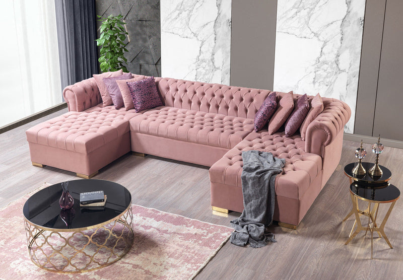 Emma Pink Velvet Double Chaise Sectional